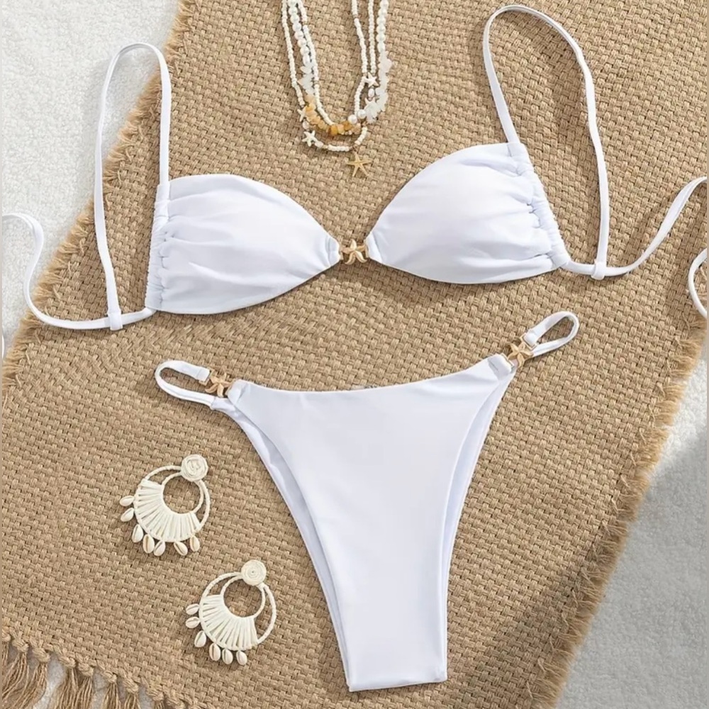 White with Gold Starfish accent Bikini Set - NWOT